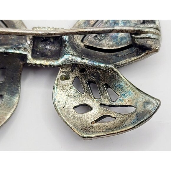 Sterling Silver 925 Brooch Pin Real Marcasite Ribbon Bow Vintage - Picture 3 of 5